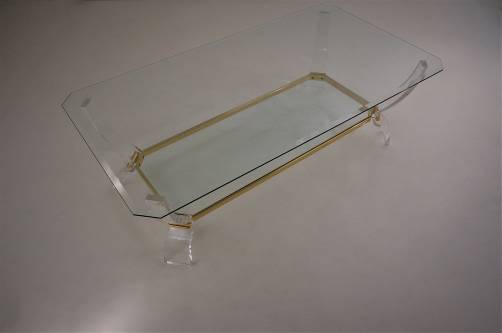 Charles Hollis Jones table, Lucite with gilt detail, 1980`s ca, American